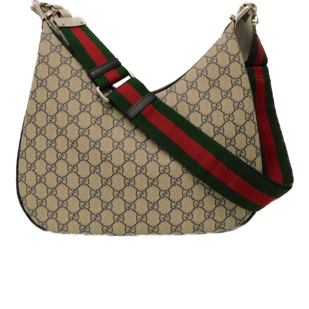 GUCCI Attache Shoulder Bag Beige Blue GG Hook GG Leather Supreme Canvas